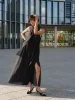 Купить Двухслойное платье-макси из тенселя с воротником-халтер (черное) в фирменном магазине спортивной одежды Brillante.by