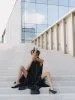 Купить Двухслойное платье-макси из тенселя с воротником-халтер (черное) в фирменном магазине спортивной одежды Brillante.by