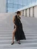 Купить Двухслойное платье-макси из тенселя с воротником-халтер (черное) в фирменном магазине спортивной одежды Brillante.by