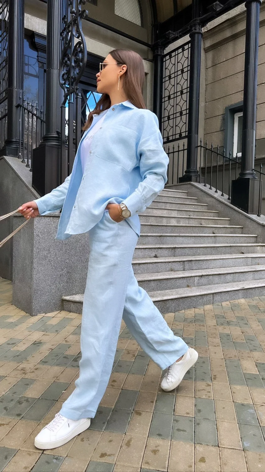 Брюки из льна цвет Голубой Брюки из льна цвет Голубой