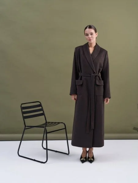 Пальто-халат (шерсть/кашемир) цв. коричневый