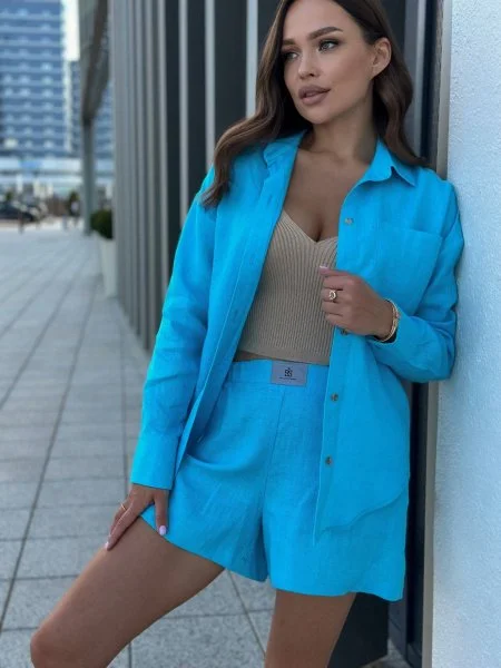 Рубашка льняная цвет ЛАЗУРНЫЙ Рубашка льняная цвет ЛАЗУРНЫЙ - в фирменном магазине спортивной одежды Brillante.by