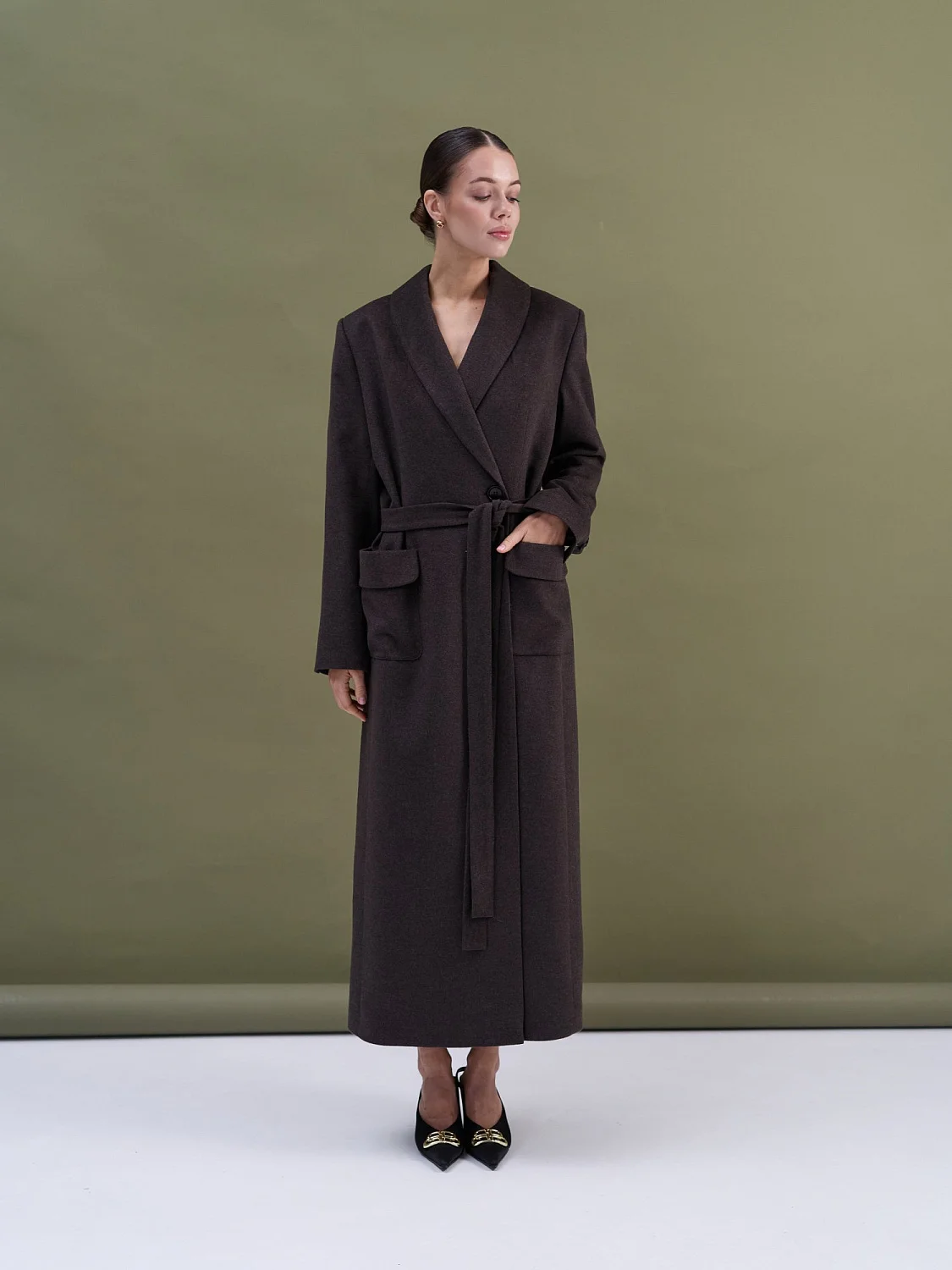 Пальто-халат (шерсть/кашемир) цв. коричневый Пальто-халат (шерсть/кашемир) цв. коричневый