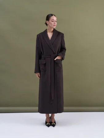 Пальто-халат (шерсть/кашемир) цв. коричневый Купить Пальто-халат (шерсть/кашемир) цв. коричневый в фирменном магазине спортивной одежды Brillante.by