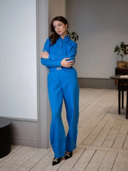 Брюки  из льна цвет Василёк Брюки  из льна цвет Василёк