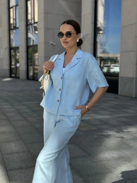 Костюм с рубашкой с укороченным рукавом цвет Небесный Костюм с рубашкой с укороченным рукавом цвет Небесный - в фирменном магазине спортивной одежды Brillante.by