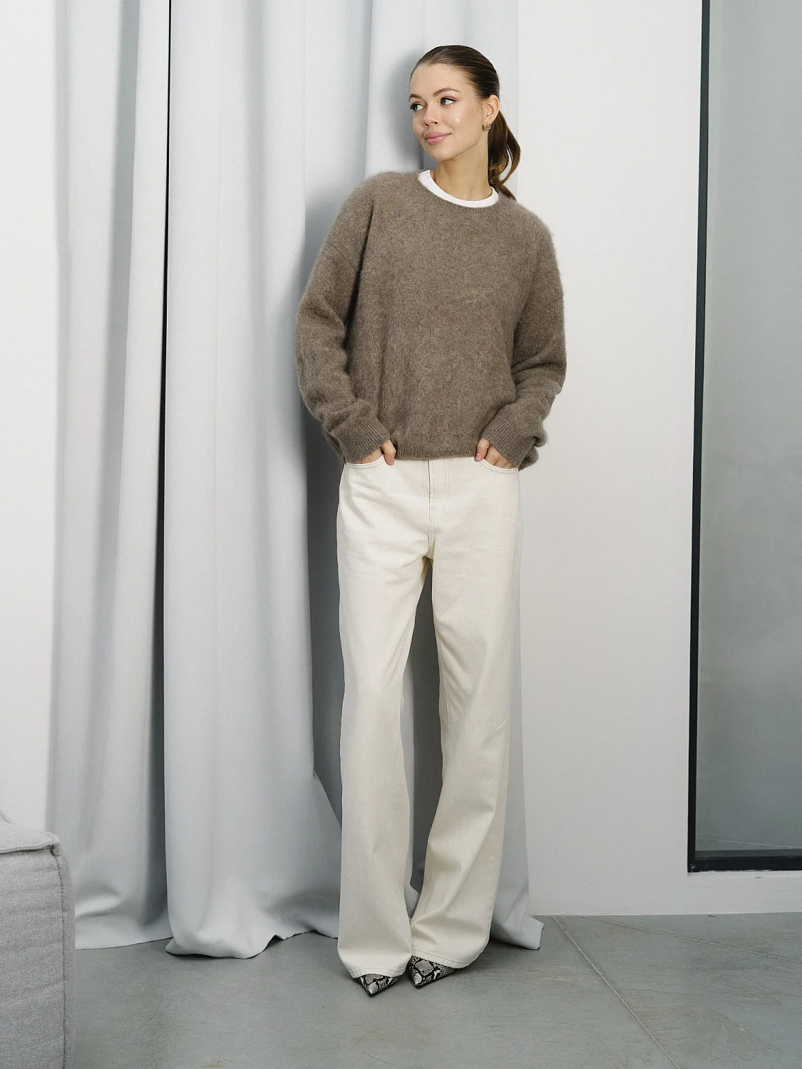 Свитер кашемировый цв. Бежево-коричневый