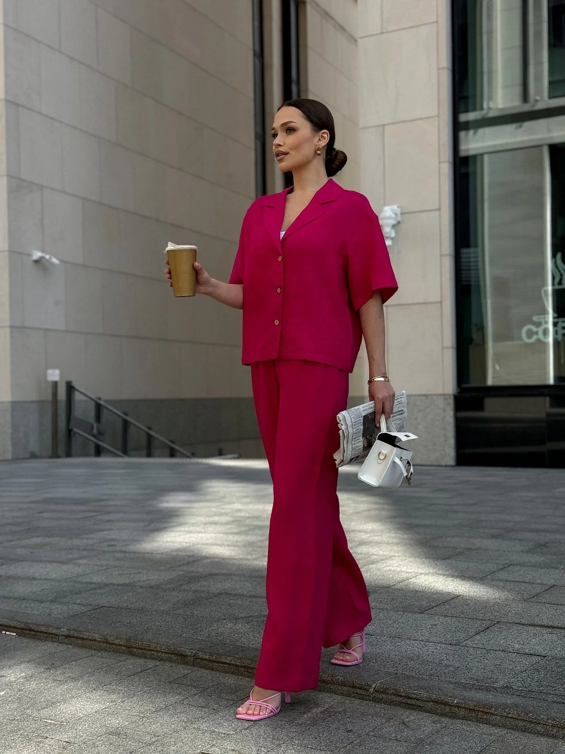 Костюм с рубашкой с укороченным рукавом цвет Фуксия Костюм с рубашкой с укороченным рукавом цвет Фуксия