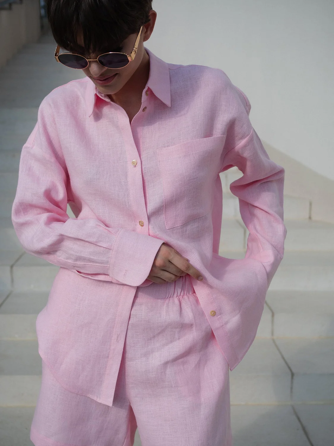 Рубашка льняная цвет ROSE