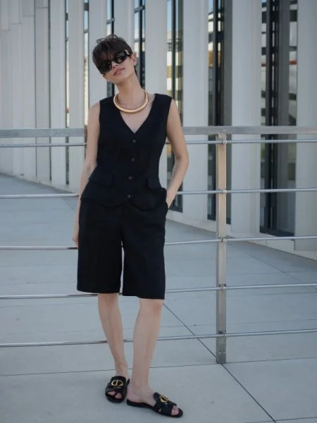 Бермуды льняные цвет черный