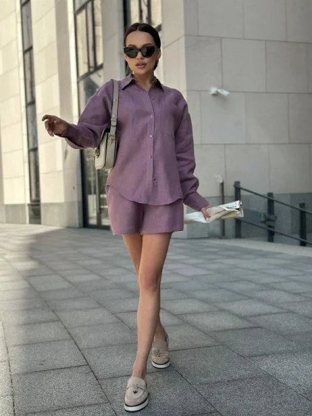 Рубашка льняная цвет CИРЕНЬ Рубашка льняная цвет CИРЕНЬ