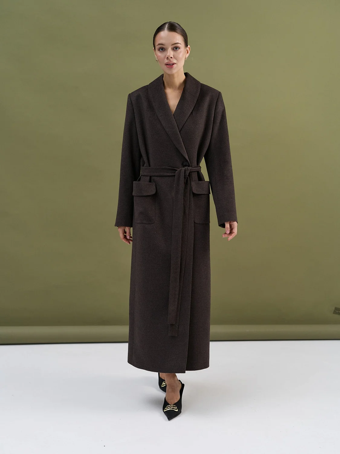 Пальто-халат (шерсть/кашемир) цв. коричневый Пальто-халат (шерсть/кашемир) цв. коричневый