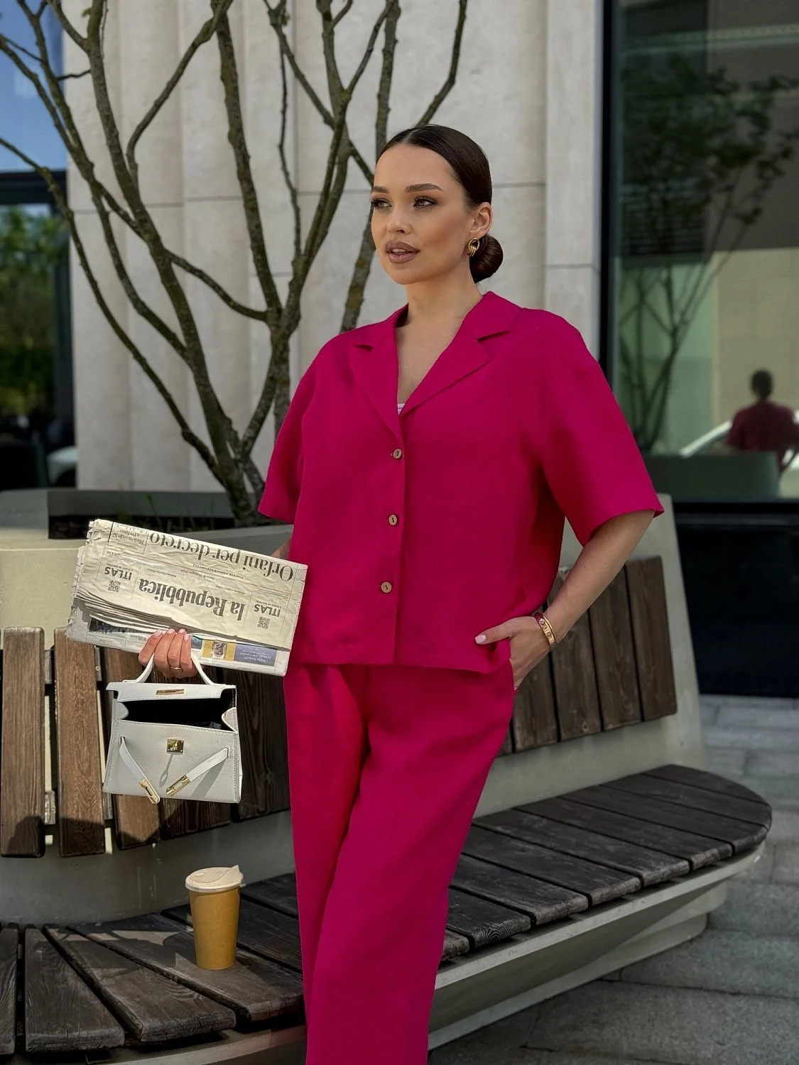 Костюм с рубашкой с укороченным рукавом цвет Фуксия Костюм с рубашкой с укороченным рукавом цвет Фуксия