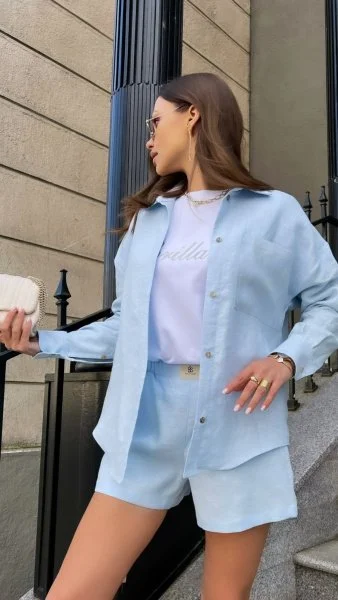 Шорты из льна цвет Голубой - в фирменном магазине спортивной одежды Brillante.by