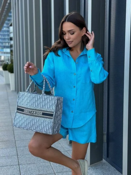 Рубашка льняная цвет ЛАЗУРНЫЙ Рубашка льняная цвет ЛАЗУРНЫЙ - в фирменном магазине спортивной одежды Brillante.by