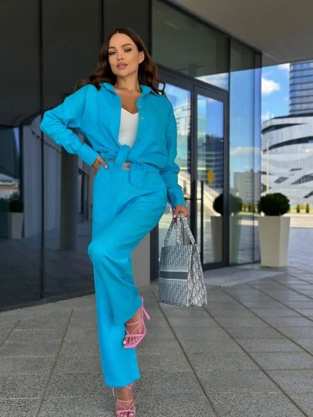 Брюки из льна цвет Лазурный Брюки из льна цвет Лазурный - в фирменном магазине спортивной одежды Brillante.by