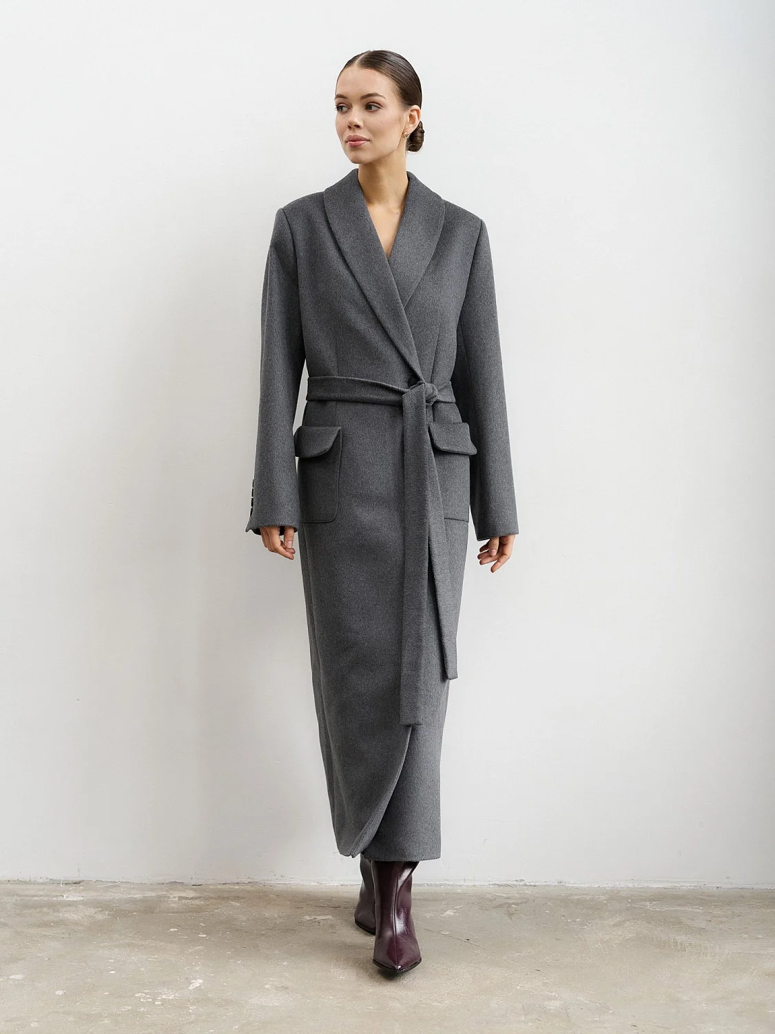 Пальто-халат (шерсть 100%) цв.серый Пальто-халат (шерсть 100%) цв.серый
