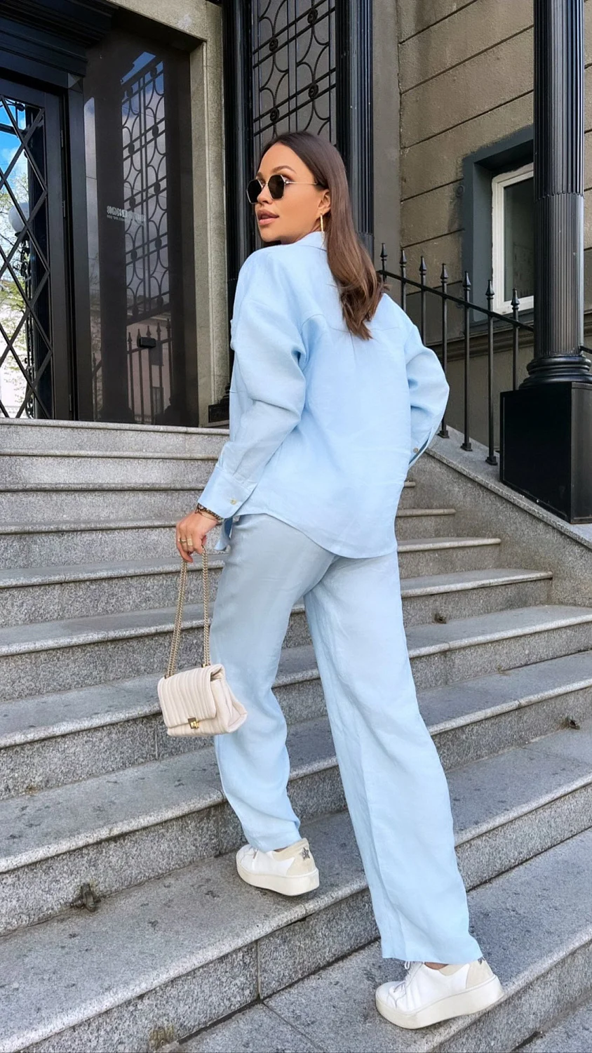 Брюки из льна цвет Голубой Брюки из льна цвет Голубой