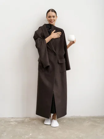 Пальто-халат (шерсть/кашемир) цв. коричневый Купить Пальто-халат (шерсть/кашемир) цв. коричневый в фирменном магазине спортивной одежды Brillante.by