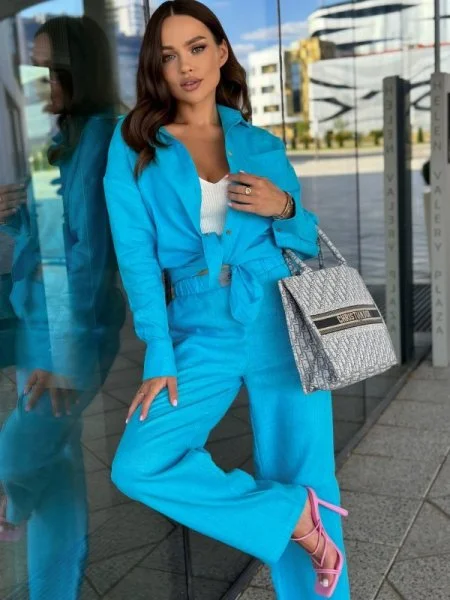 Брюки из льна цвет Лазурный Брюки из льна цвет Лазурный