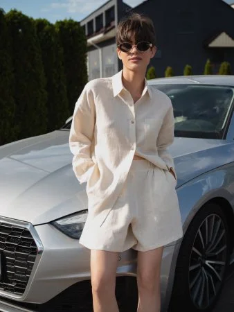 Купить Рубашка льняная цвет Сливочное масло в фирменном магазине спортивной одежды Brillante.by