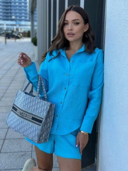 Рубашка льняная цвет ЛАЗУРНЫЙ Рубашка льняная цвет ЛАЗУРНЫЙ