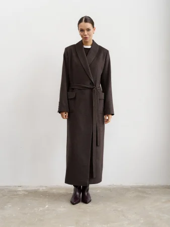 Пальто-халат (шерсть/кашемир) цв. коричневый Купить Пальто-халат (шерсть/кашемир) цв. коричневый в фирменном магазине спортивной одежды Brillante.by