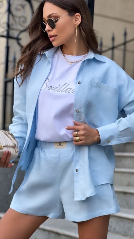 Шорты из льна цвет Голубой