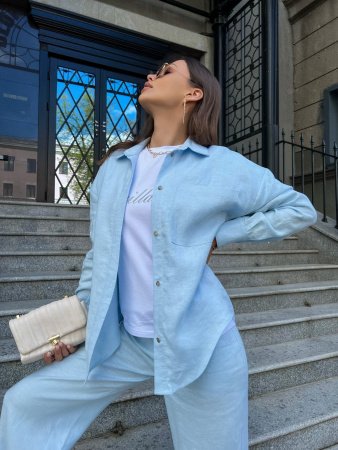 Купить Рубашка льняная цвет ГОЛУБОЙ в фирменном магазине спортивной одежды Brillante.by