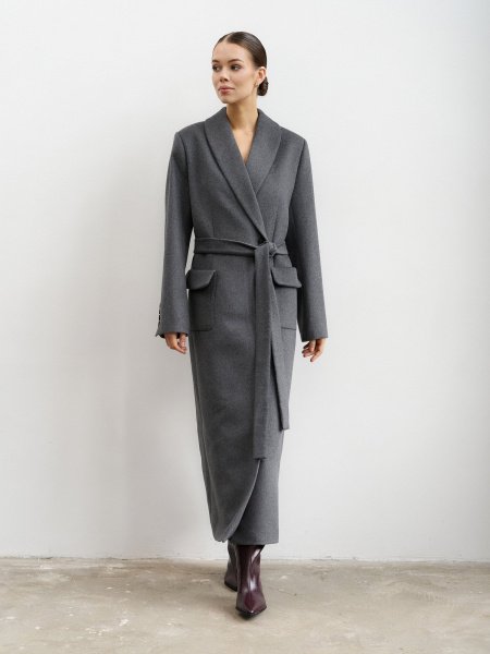 Пальто-халат (шерсть 100%) цв.серый - в фирменном магазине спортивной одежды Brillante.by