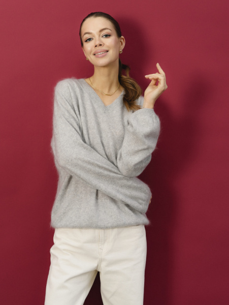 Свитер кашемировый цв.серый меланж