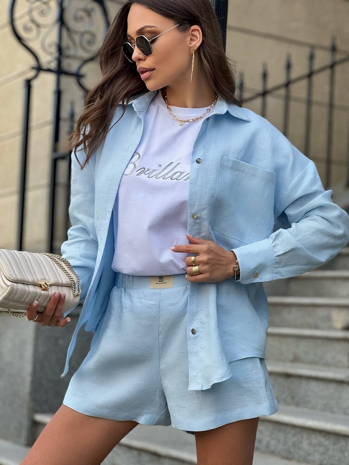 Рубашка льняная цвет ГОЛУБОЙ